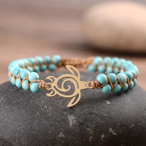 Honu Surfs Up | Save Sea Turtle Bracelet Natural Stone