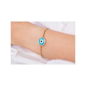 Kaj Fine Jewellery Small Enamel Evil Eye Diamond Chain Bracelet in 14KT Yellow Gold