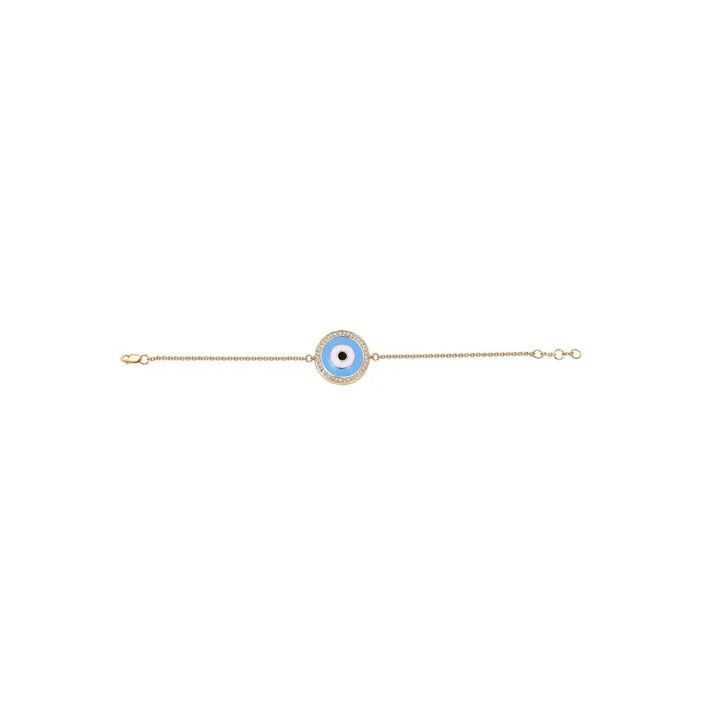 Kaj Fine Jewellery Small Enamel Evil Eye Diamond Chain Bracelet in 14KT Yellow Gold