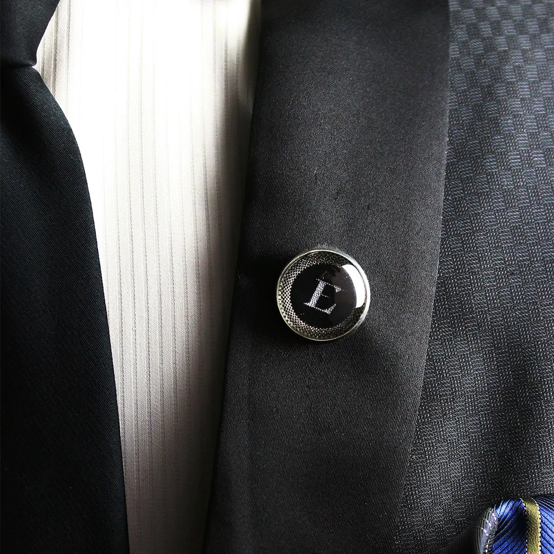 Kavove Alphabet 'E' Black Colour Lapel Pin