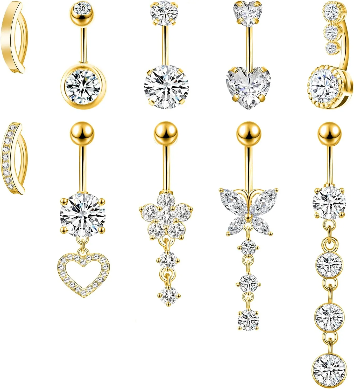 LEE&RO Gold Navel Ring - Hoop Belly Piercing Jewelry - Surgical Steel 14G