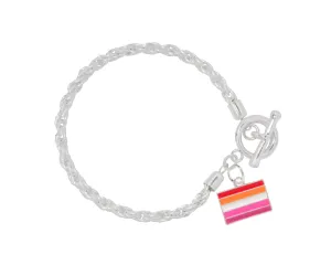 Lesbian Sunset Flag Charm Silver Rope Bracelets
