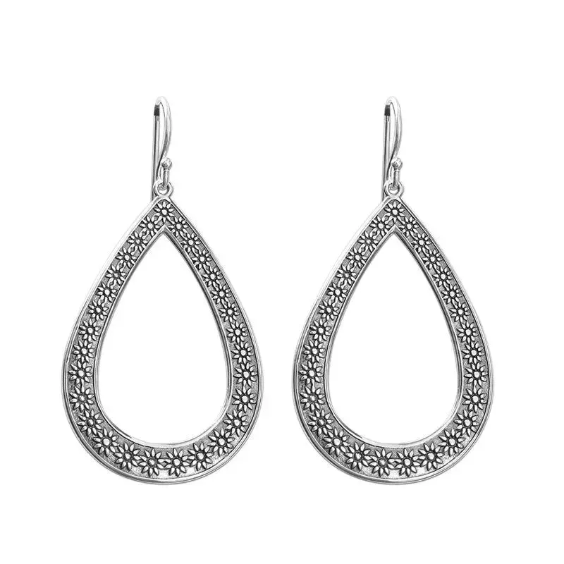 LOVCIA Floral Pattern Elegant Sterling Silver Water Drop Earrings for Women