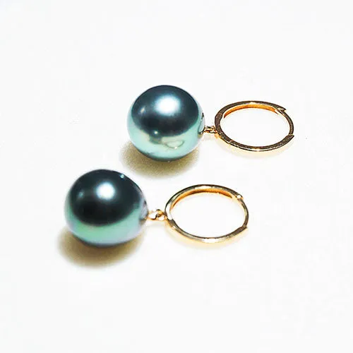 Luminous Elegance: 9.5mm Tahitian Pearl Hoop Earrings