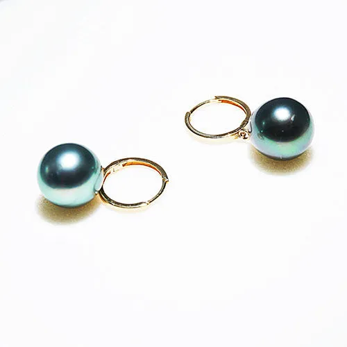 Luminous Elegance: 9.5mm Tahitian Pearl Hoop Earrings