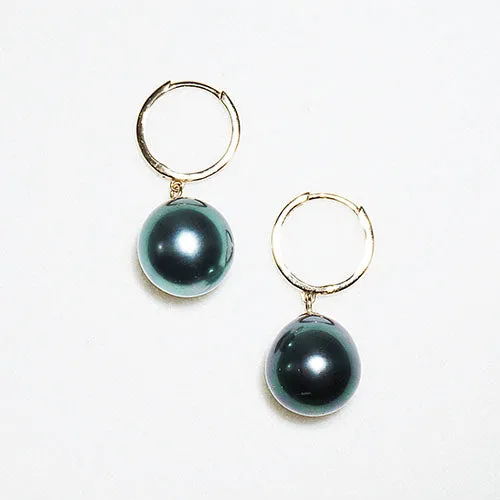 Luminous Elegance: 9.5mm Tahitian Pearl Hoop Earrings
