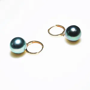 Luminous Elegance: 9.5mm Tahitian Pearl Hoop Earrings