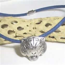 Man's Dark Blue Denim with Tiger Pendant Necklace
