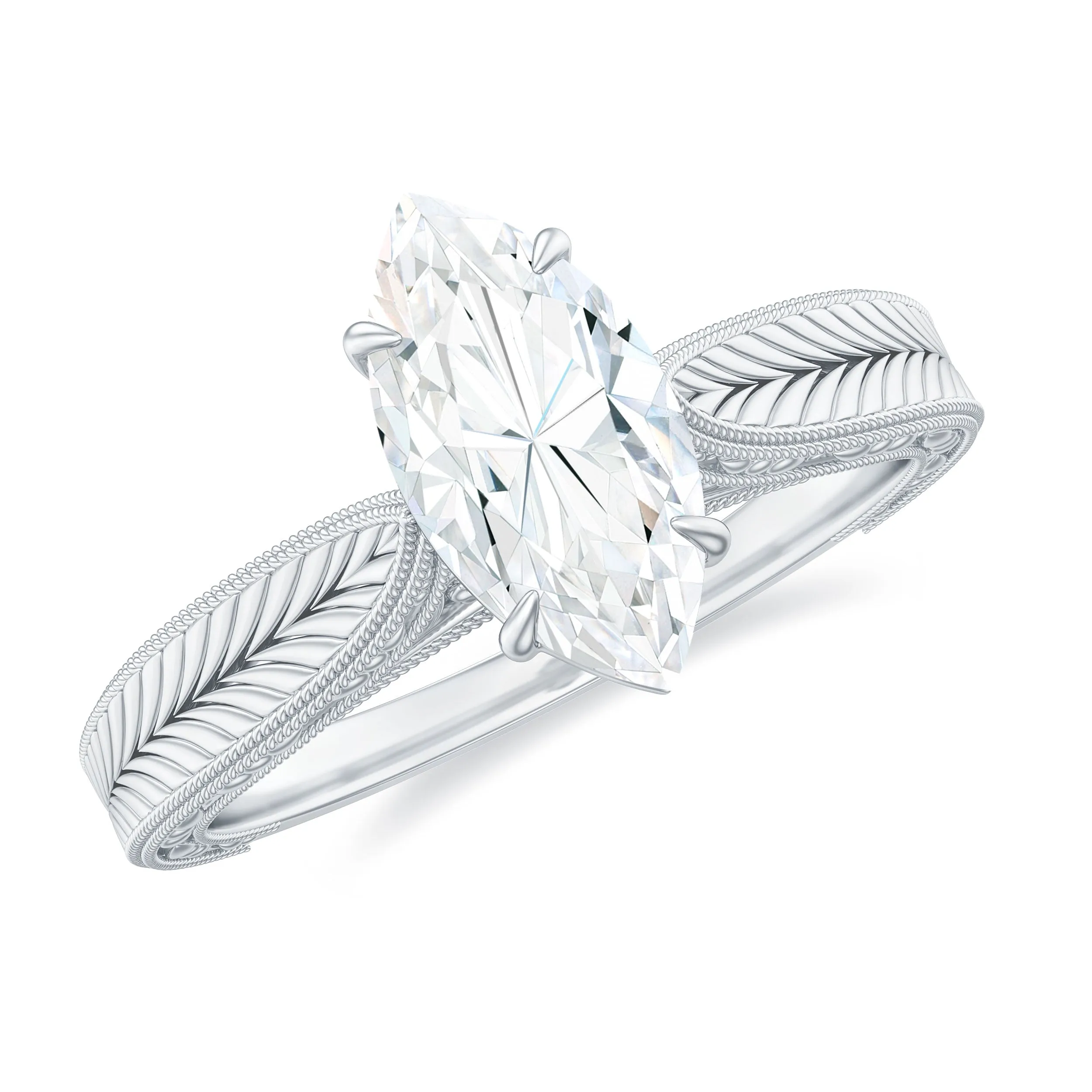 Marquise Cut Moissanite Solitaire Engagement Ring