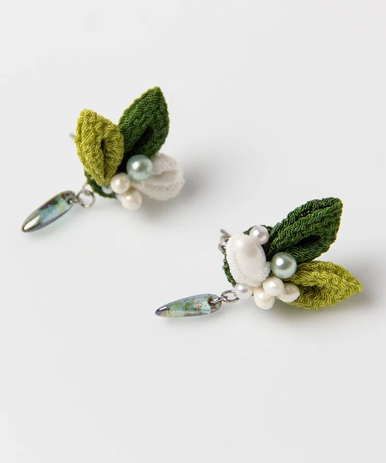 Matcha Chirimen Japanese Earrings / High Quality Surgical Steel Earrings