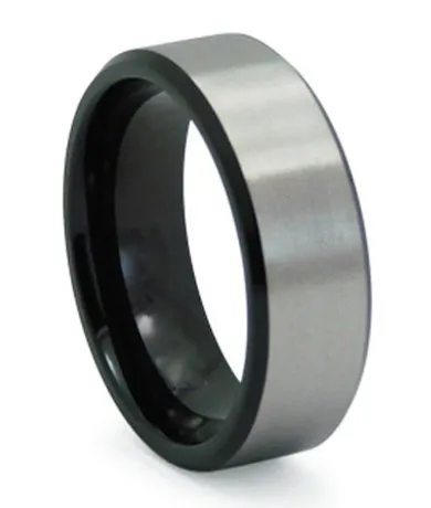 Men's Black Titanium Wedding Band with Satin Finished Overlay | 8mm
