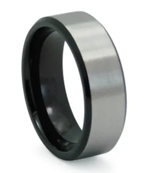 Men's Black Titanium Wedding Band with Satin Finished Overlay | 8mm