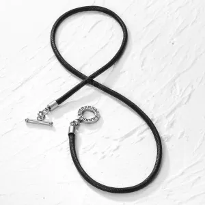 Mens Braided Black Leather Choker Necklace