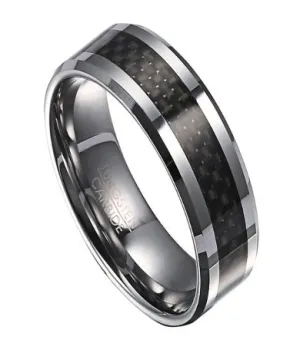 Men's Tungsten Wedding Ring with Black Carbon Fiber Inlay | 8mm