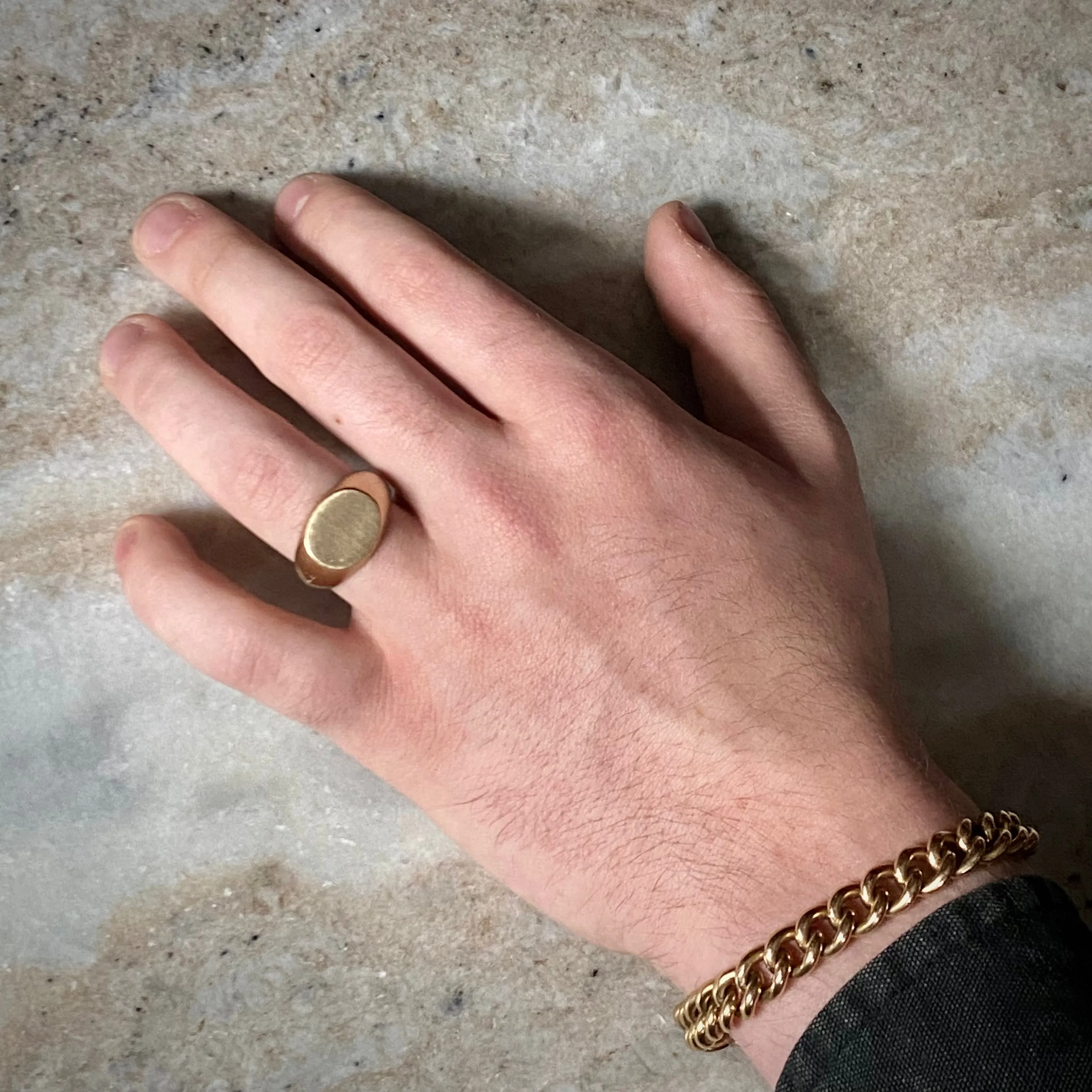 Metier Modern 14k Brushed Gold Oval Signet Ring
