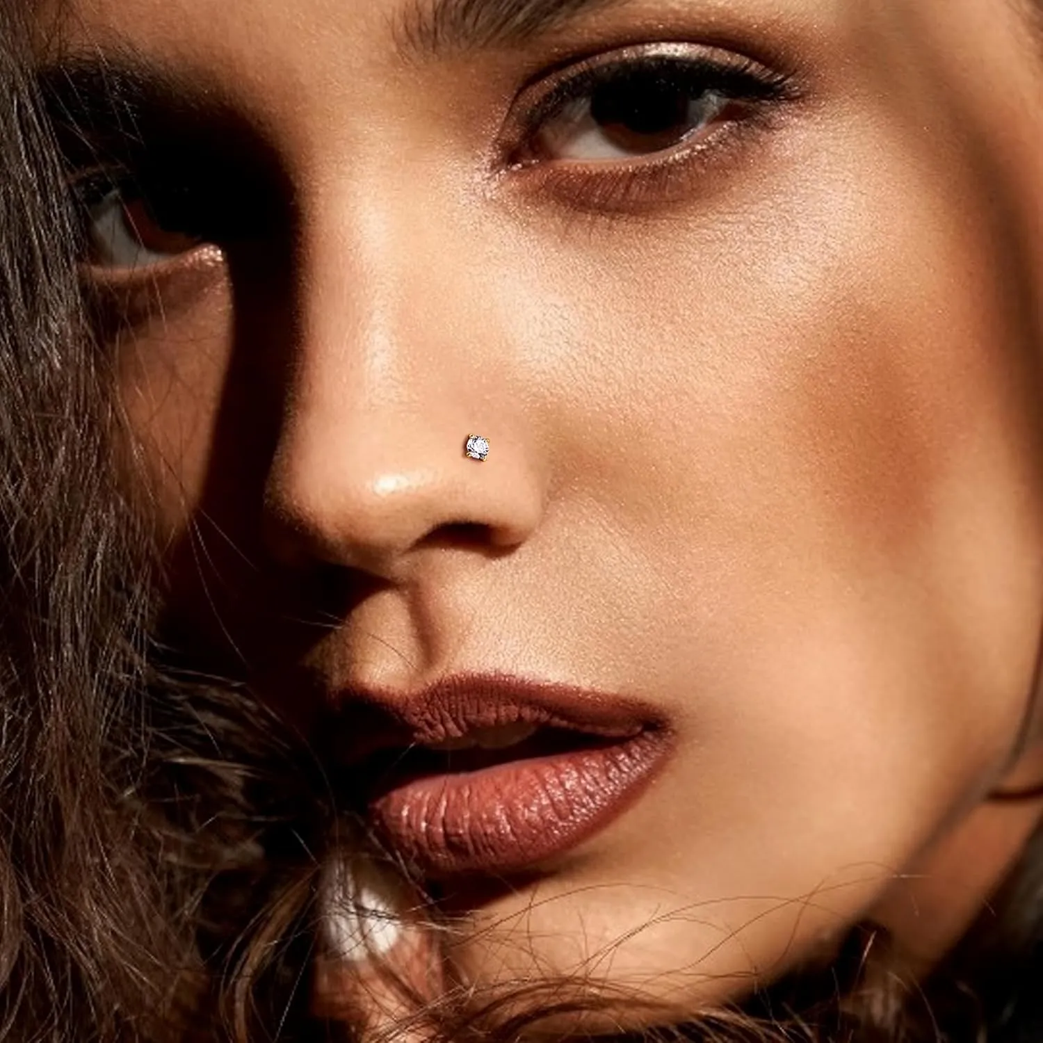 MILACOLATO 14K Real Gold Nose Rings Studs 20G 18G 14K Solid Gold L Shaped Nose Rings 1.5mm 2mm 3mm Clear Simulated Diamond CZ Nose Studs Hypoallergenic Nose Piercing Jewelry for Women Men