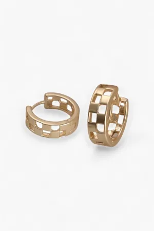 Mini Cutout Checker Hoop Huggie Earrings