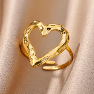 Minimalist Lovely Heart Gold Plated Adjustable Rings