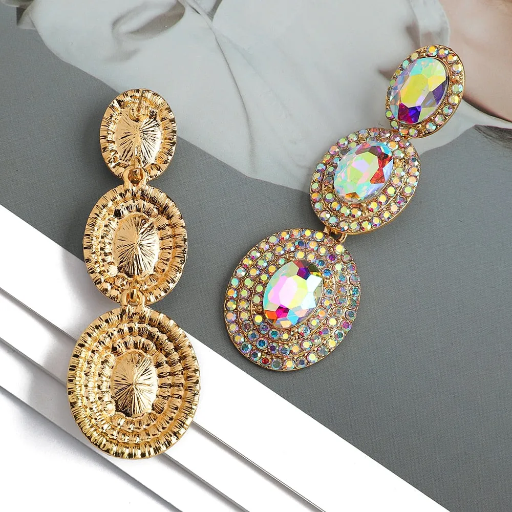 Modern Elegant Fashion Multiple Round Metal Full Crystal Dangle Earrings