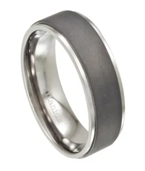 Modern Men's Wedding Band in Titanium with Matte Center | 8mm
