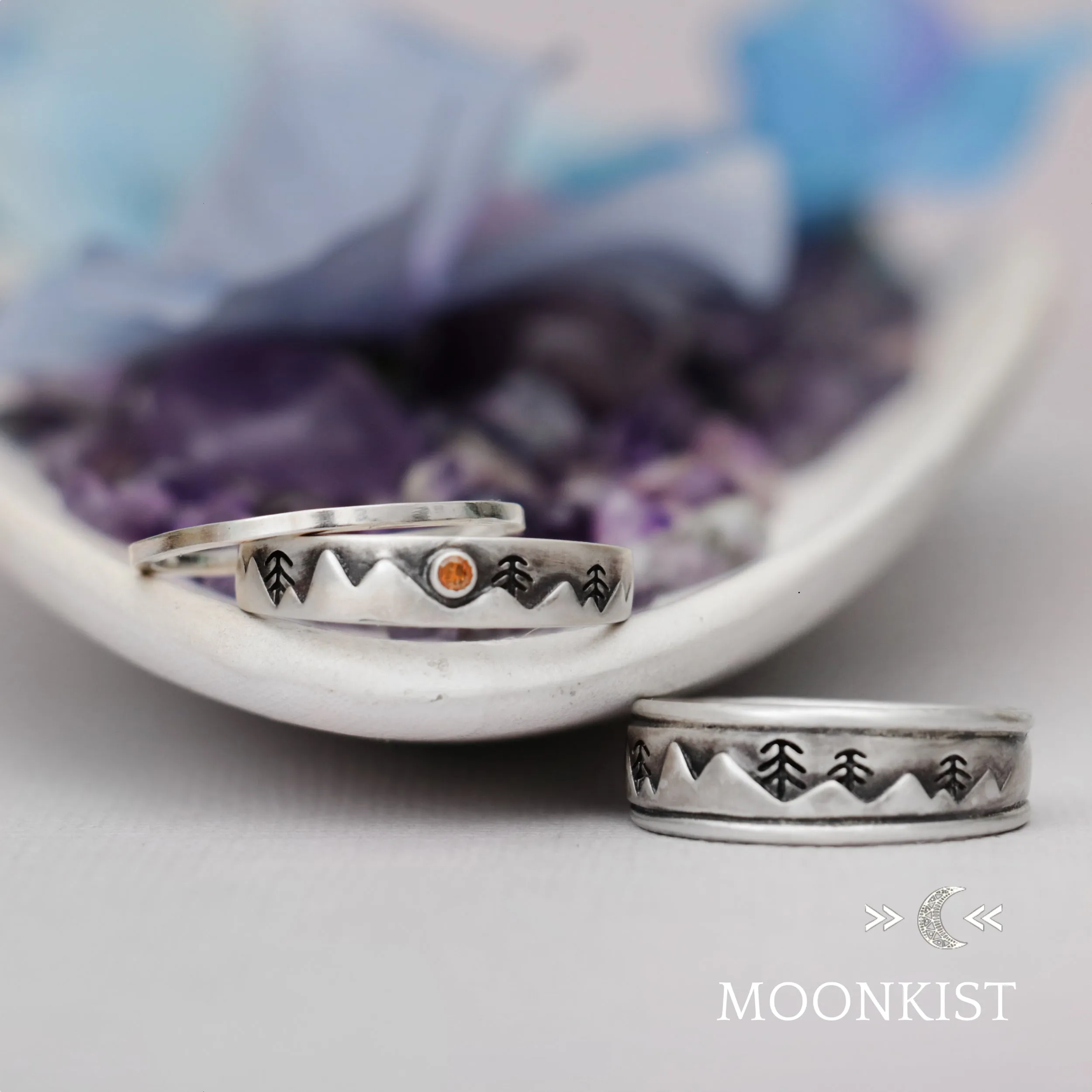 Modern Mountain Range Wedding Ring Set for Both | Moonkist Designs