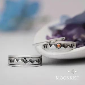 Modern Mountain Range Wedding Ring Set for Both | Moonkist Designs
