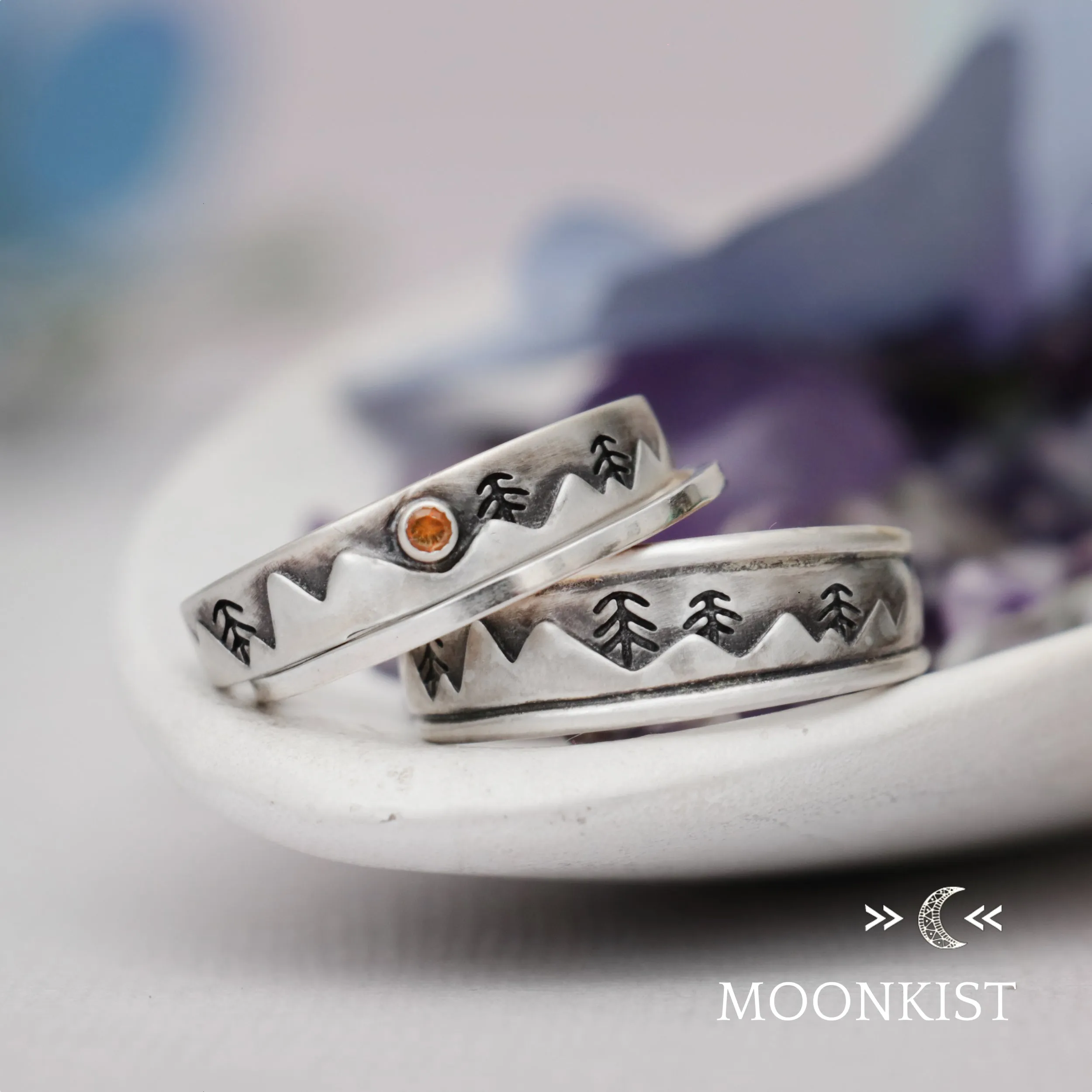 Modern Mountain Range Wedding Ring Set for Both | Moonkist Designs