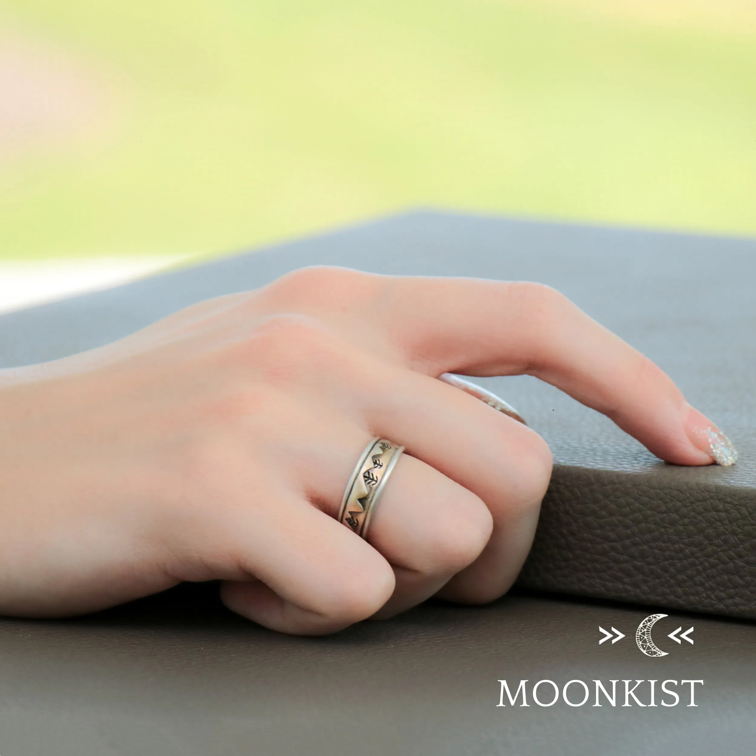 Modern Mountain Range Wedding Ring Set for Both | Moonkist Designs