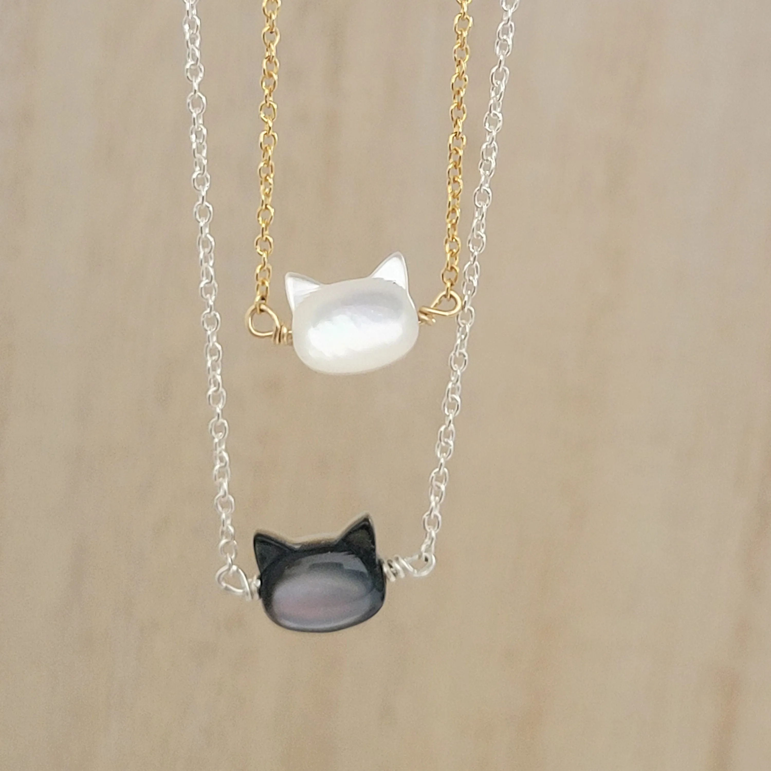 Mother & Daughter Kitty Cat Necklace Set