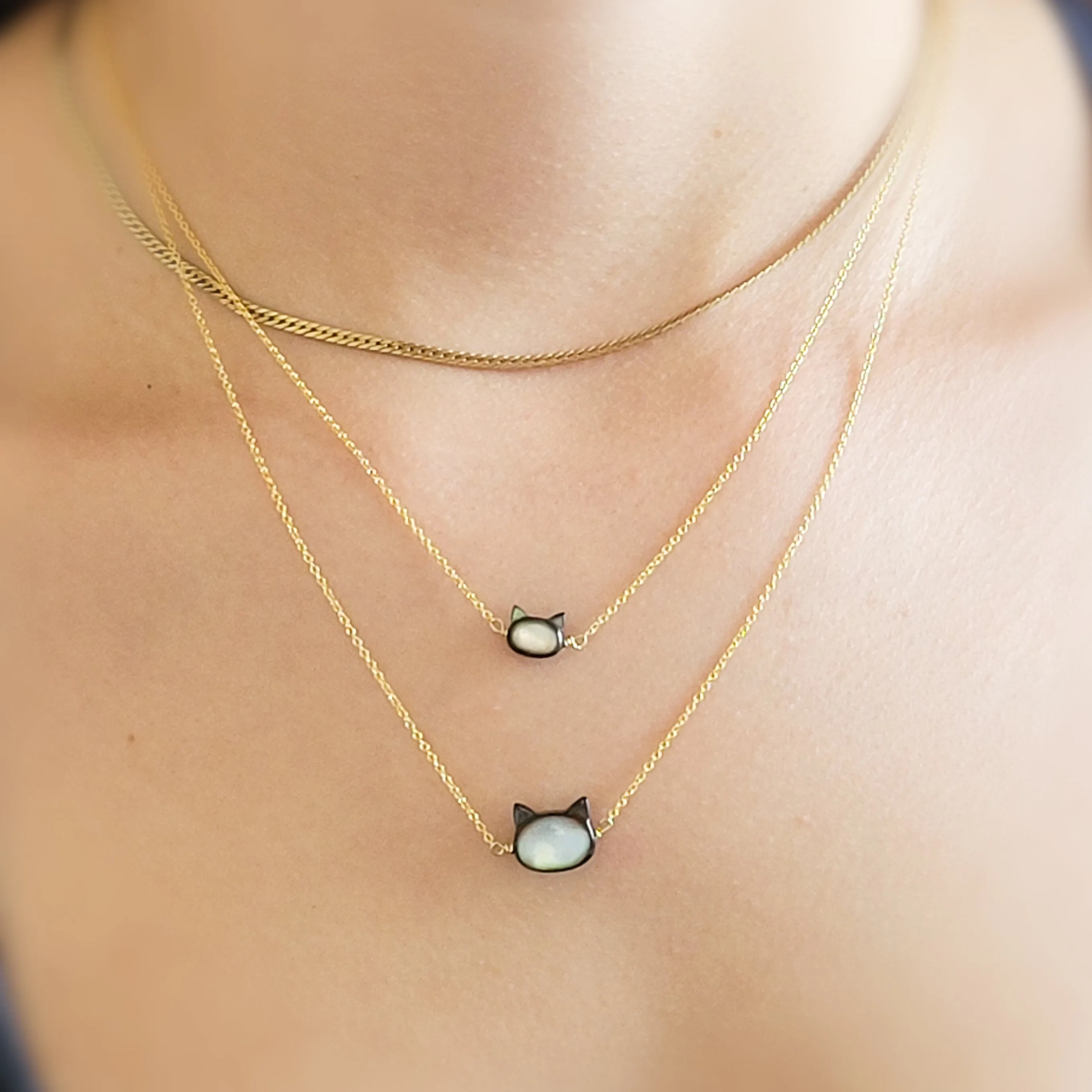 Mother & Daughter Kitty Cat Necklace Set