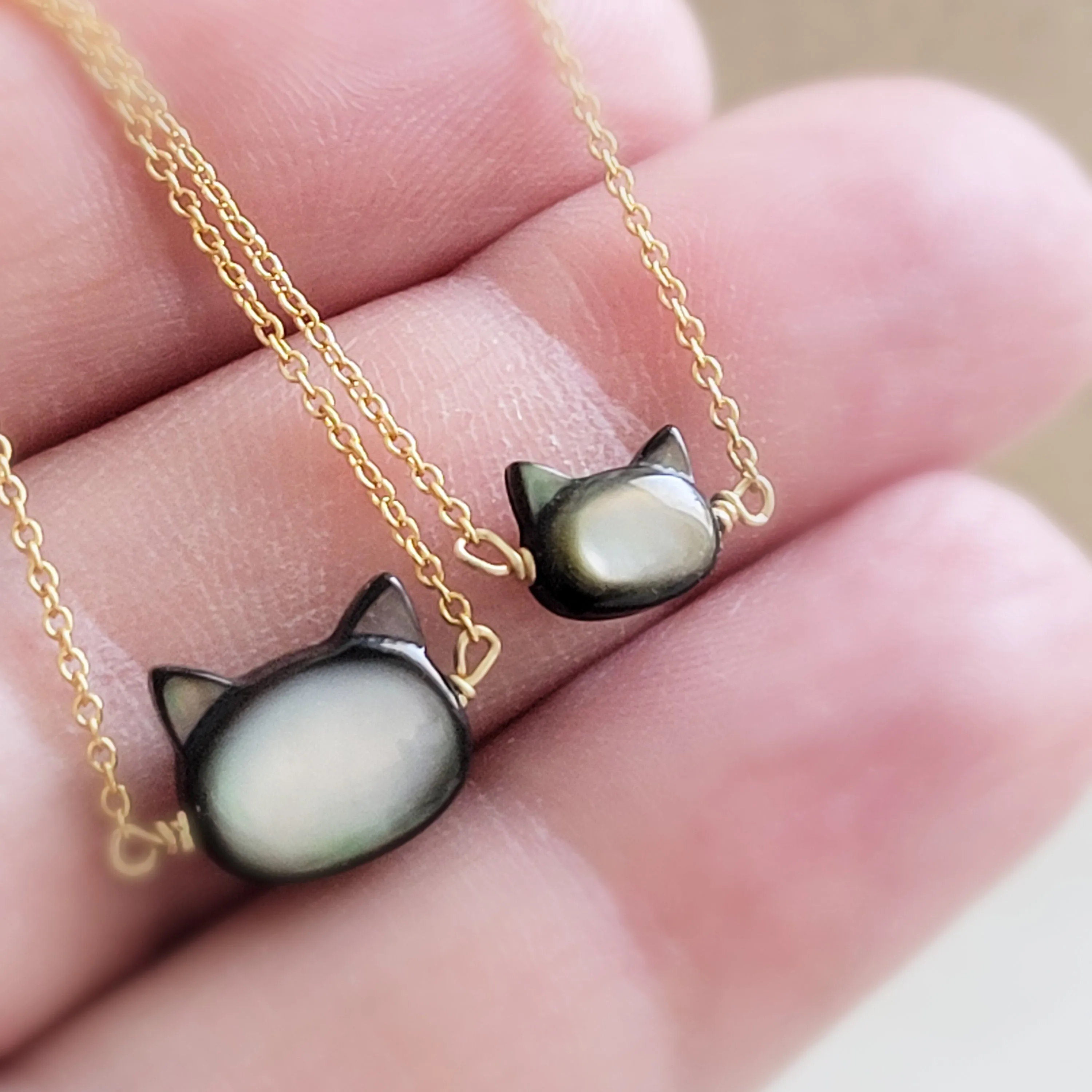 Mother & Daughter Kitty Cat Necklace Set