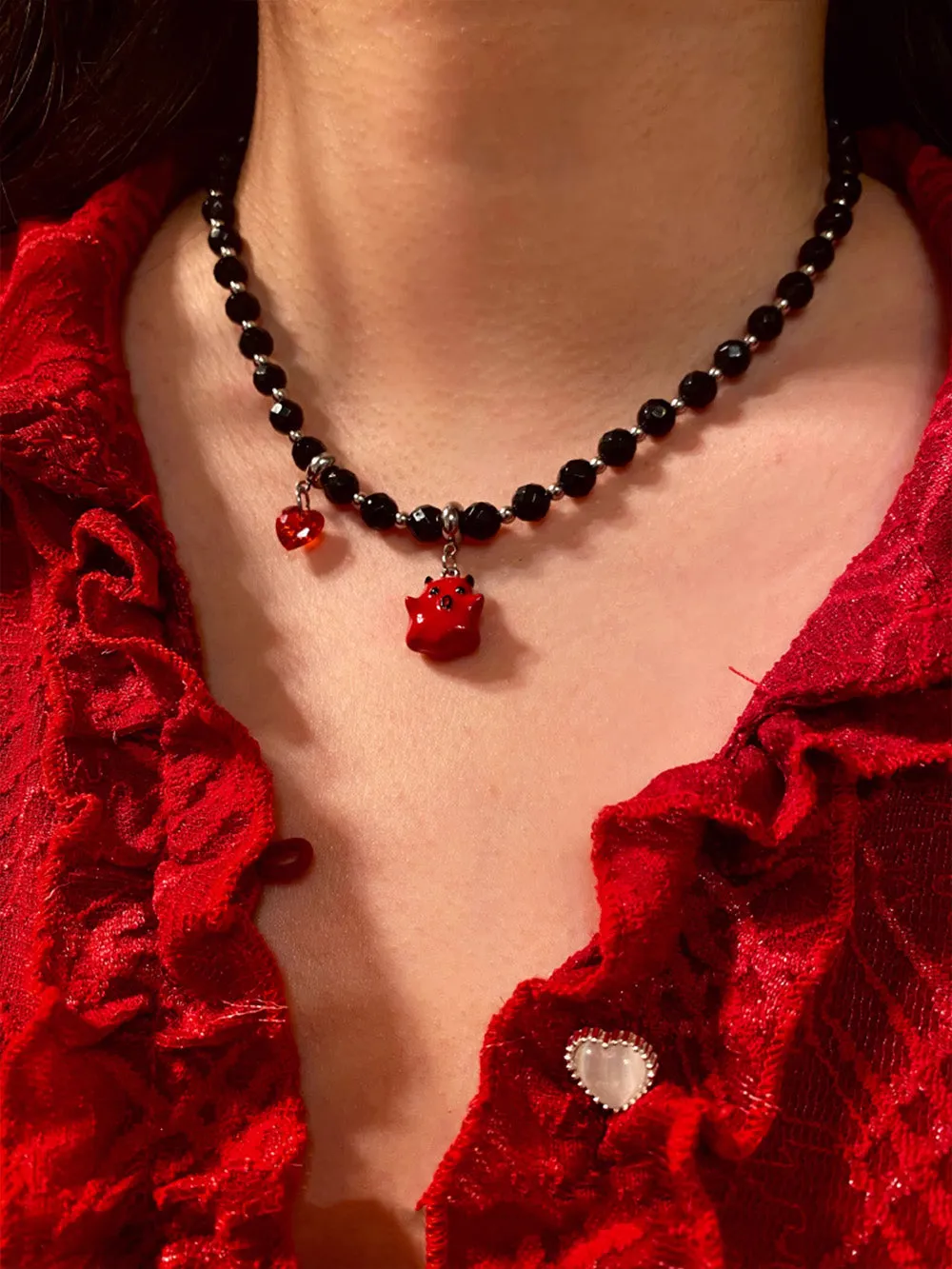 MUKTANK X WHITEHOLE Demon Little Ghost Unique Beaded Necklace