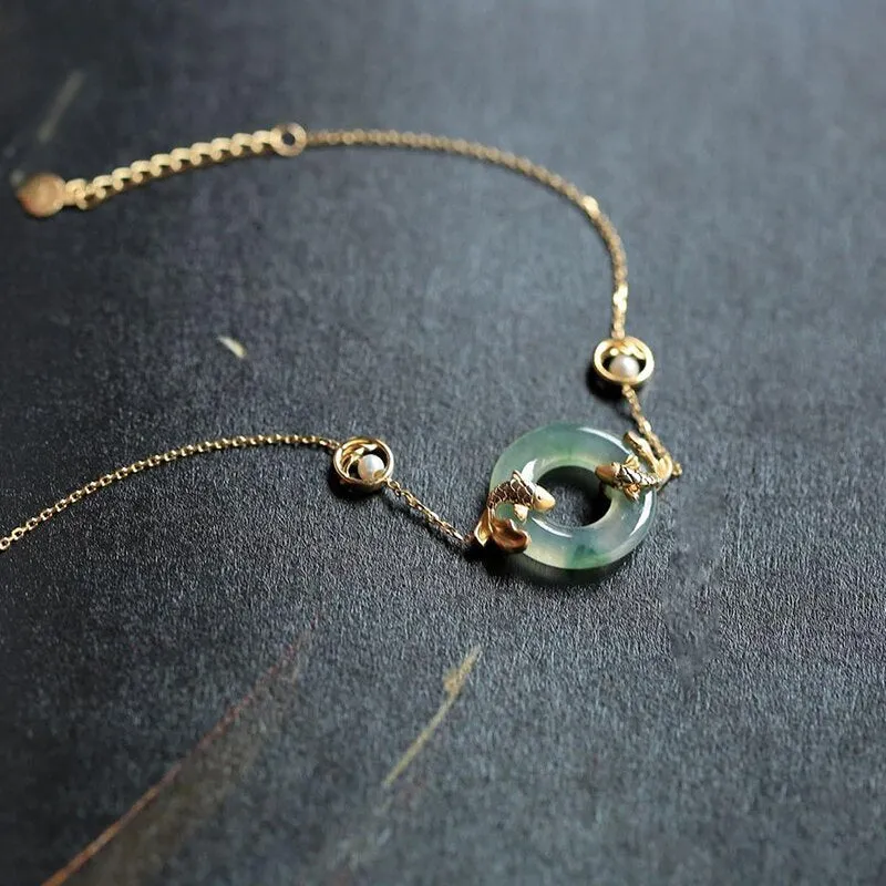 Natural Hetian Chalcedony Round Carp Pearl Ladies Bracelet