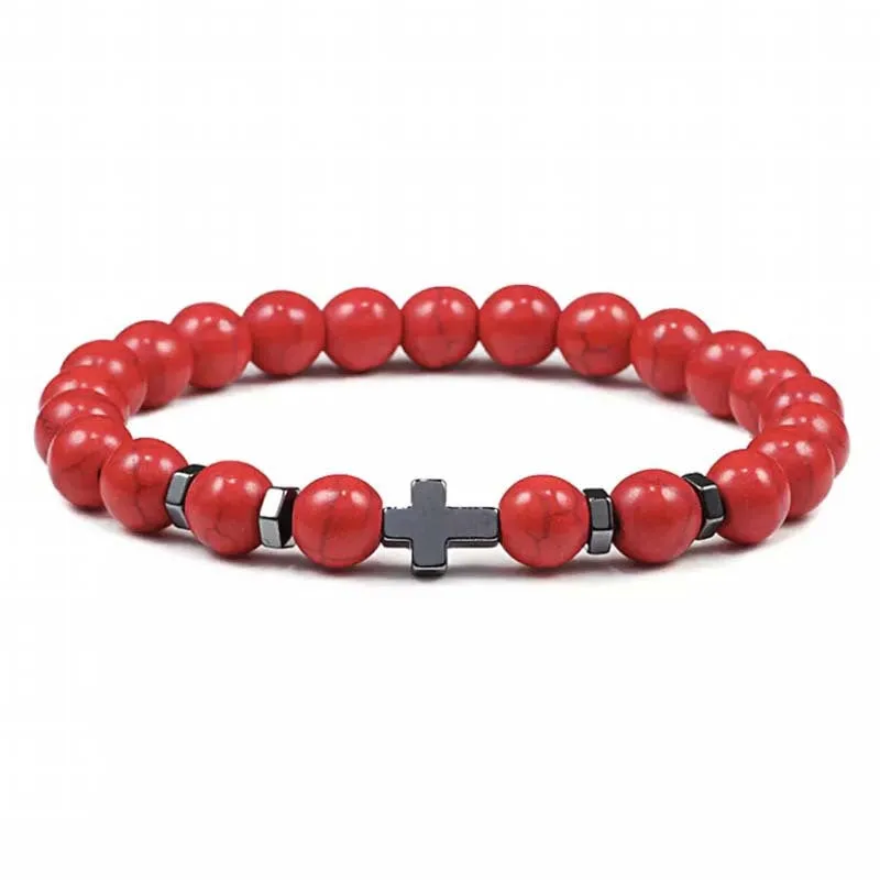 Natural Stone Cross Beaded Bracelet