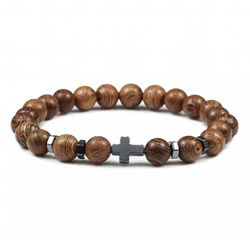 Natural Stone Cross Beaded Bracelet