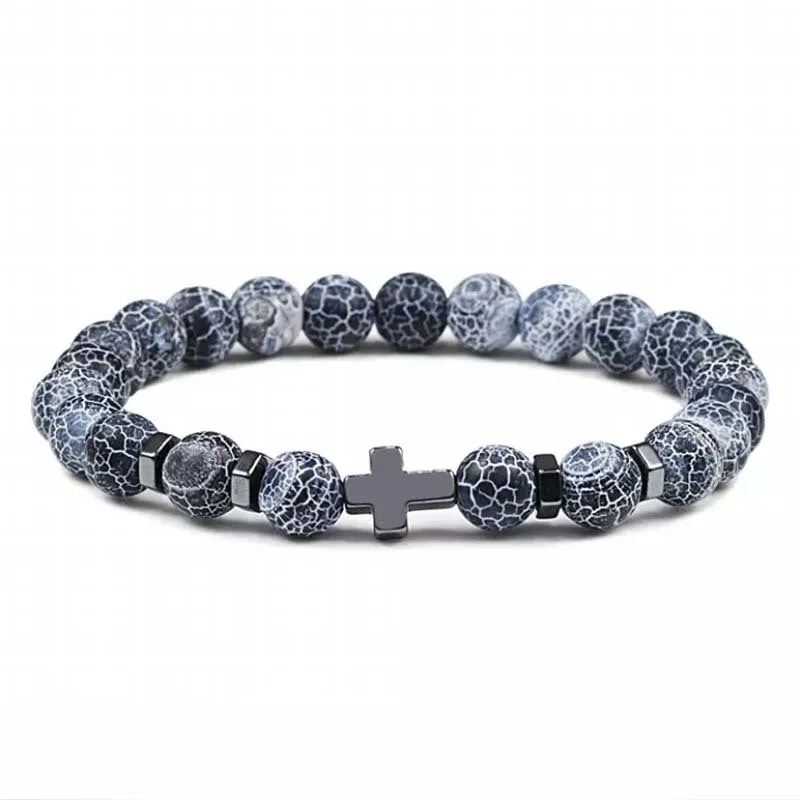 Natural Stone Cross Beaded Bracelet