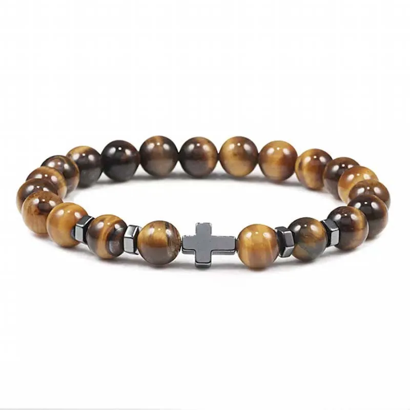 Natural Stone Cross Beaded Bracelet