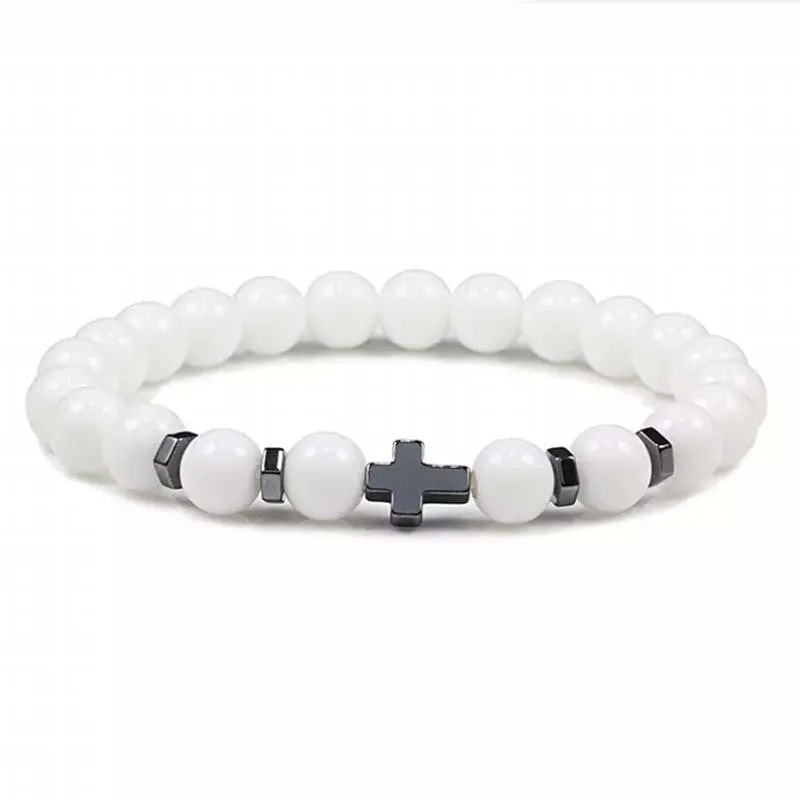 Natural Stone Cross Beaded Bracelet