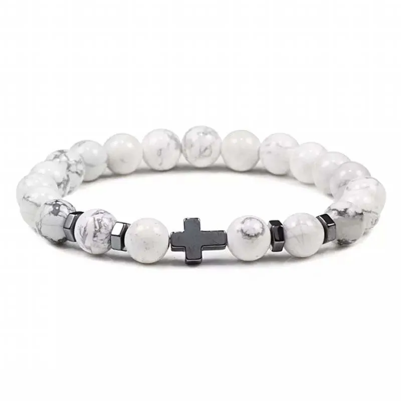 Natural Stone Cross Beaded Bracelet