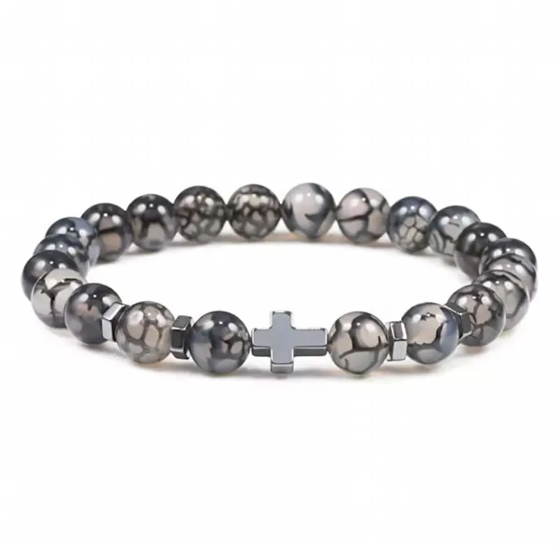 Natural Stone Cross Beaded Bracelet