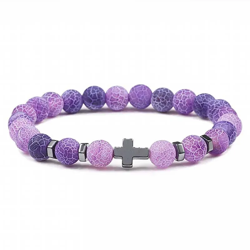 Natural Stone Cross Beaded Bracelet