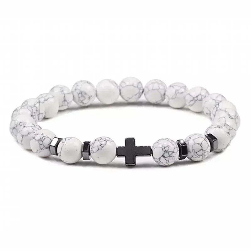 Natural Stone Cross Beaded Bracelet