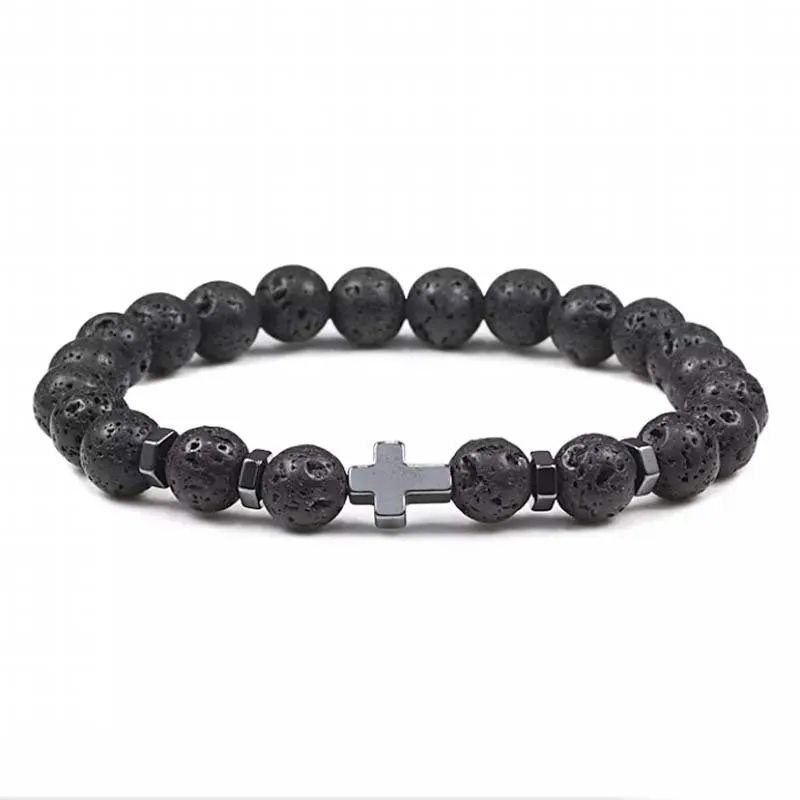 Natural Stone Cross Beaded Bracelet