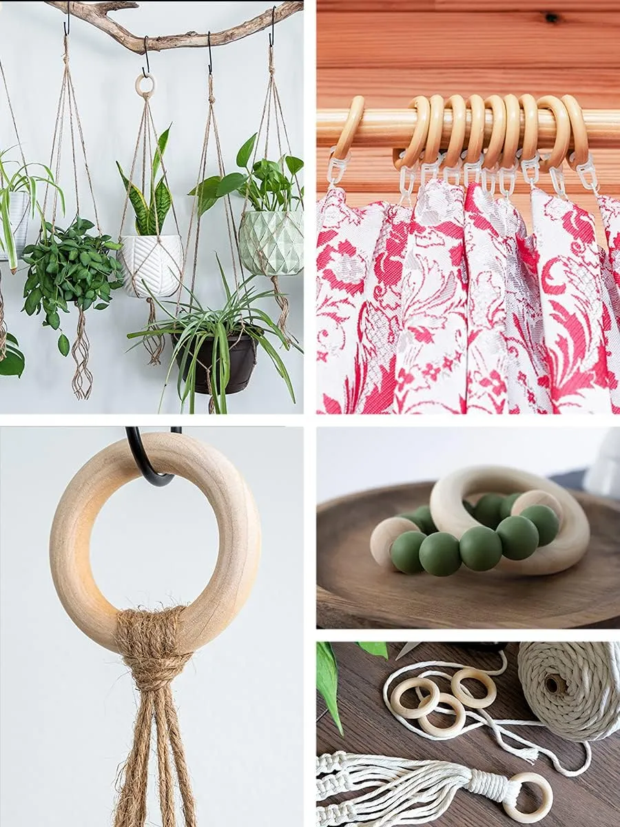 Natural Wood Rings for Crafts Macram Wooden Rings for Crafts Natural Unfinished Wood Rings for Macrame Rings Knitting Jewelry Making