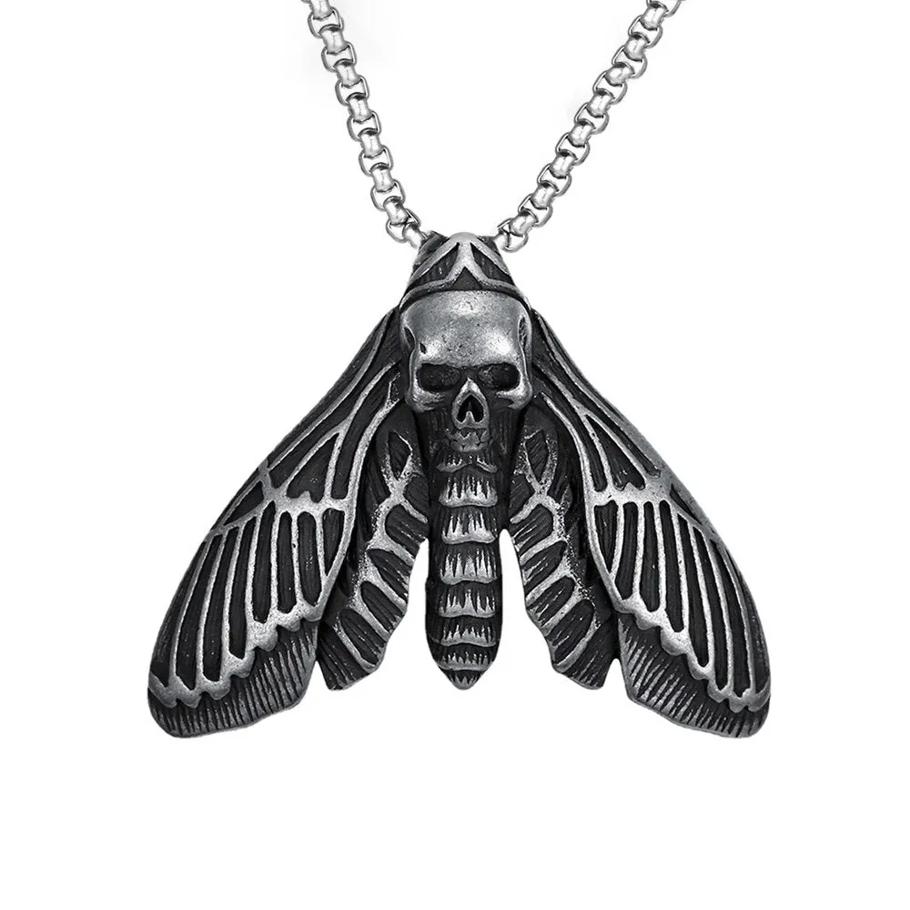 New Unique Vintage Stainless Steel Butterfly Moth Pendant Necklace For Men