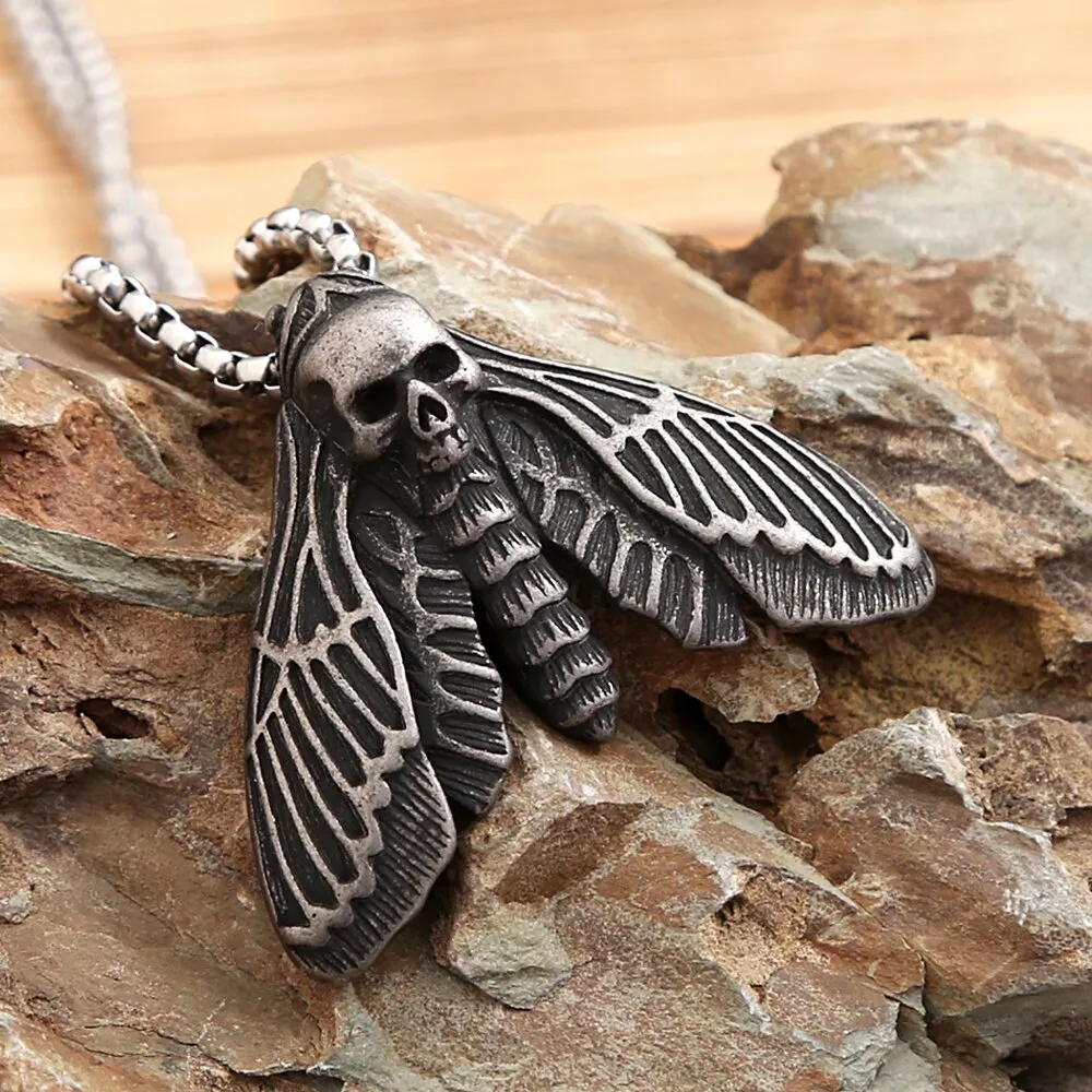 New Unique Vintage Stainless Steel Butterfly Moth Pendant Necklace For Men