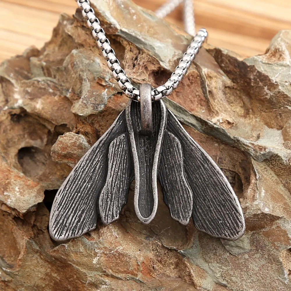 New Unique Vintage Stainless Steel Butterfly Moth Pendant Necklace For Men