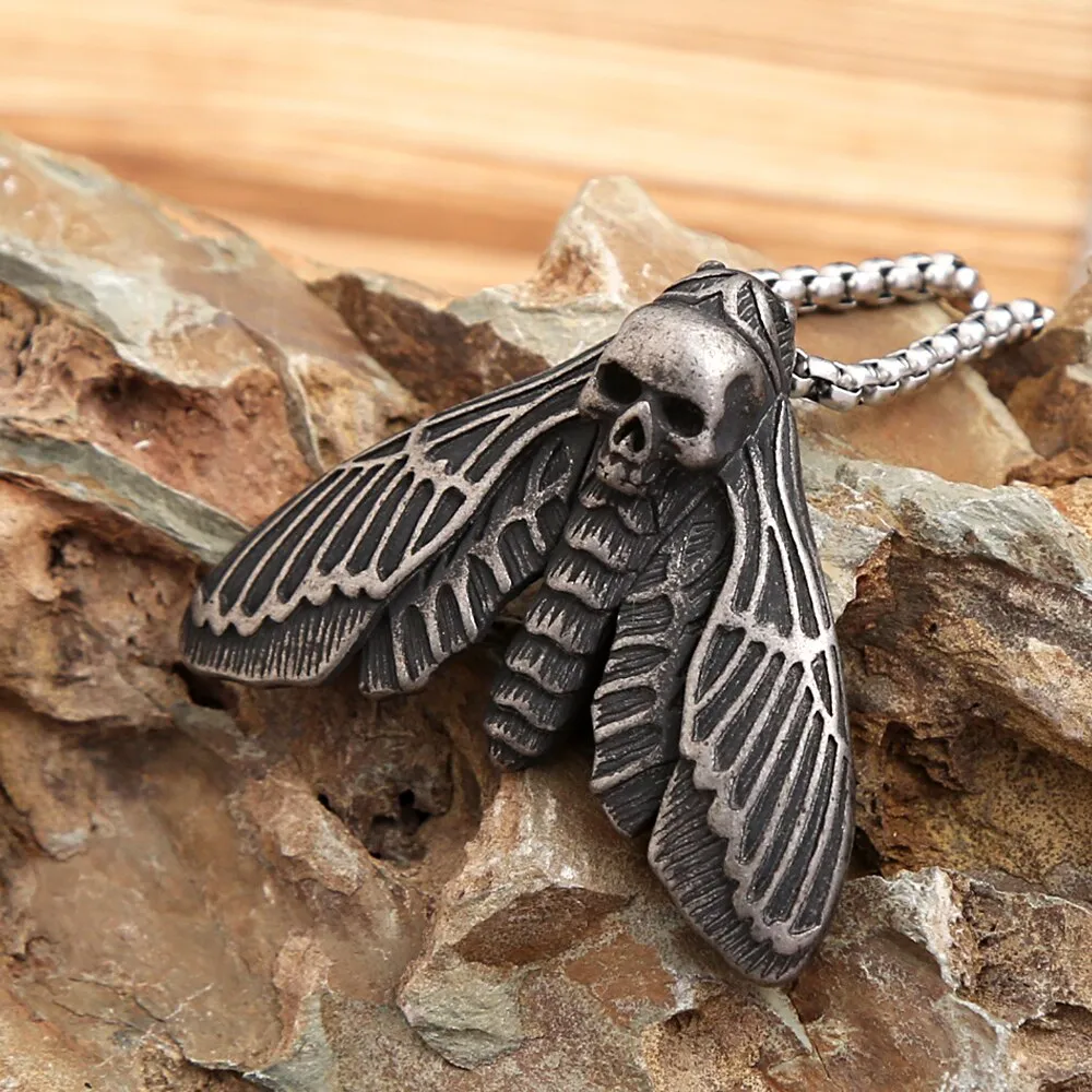 New Unique Vintage Stainless Steel Butterfly Moth Pendant Necklace For Men