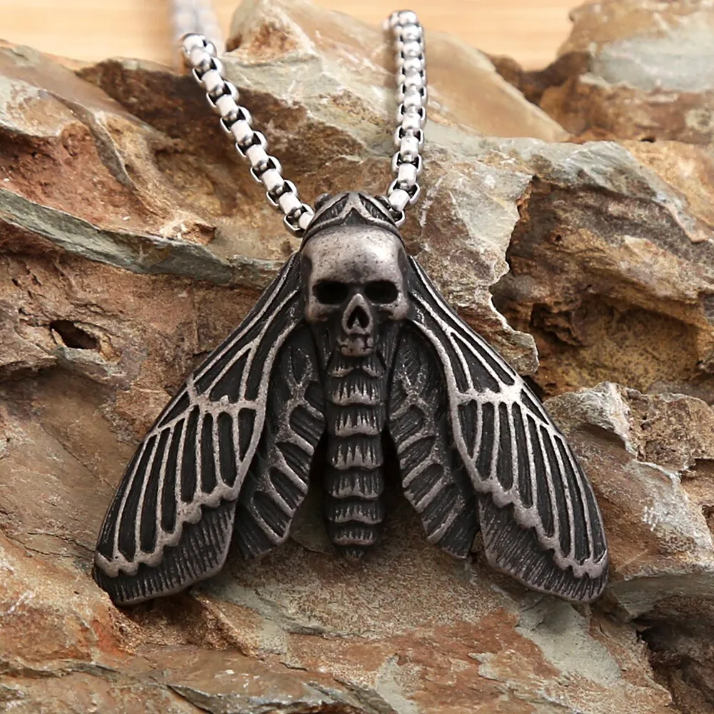 New Unique Vintage Stainless Steel Butterfly Moth Pendant Necklace For Men