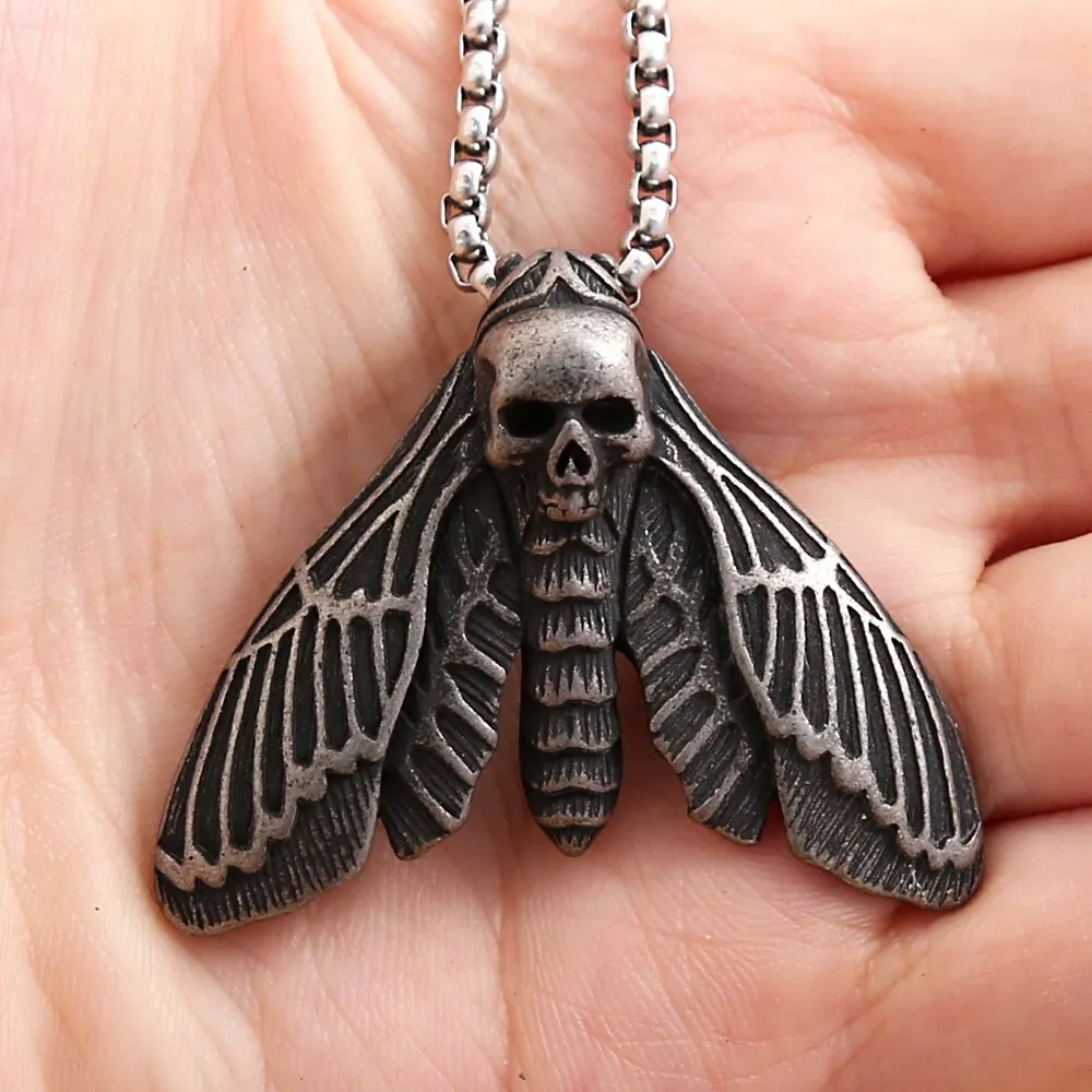 New Unique Vintage Stainless Steel Butterfly Moth Pendant Necklace For Men